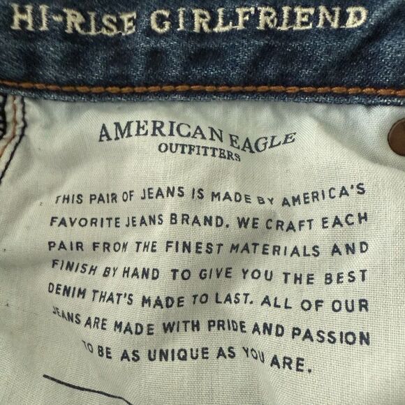 American Eagle Outfitters Hi-Rise Girlfriend Blue Distressed Jeans - Picture 4 of 10